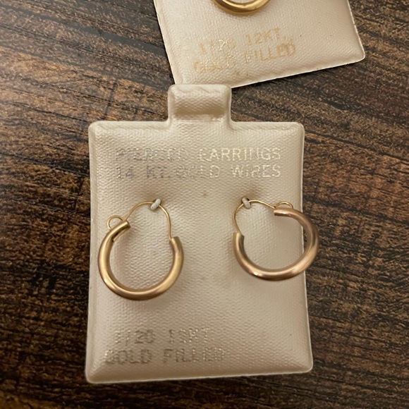 NEW OS 1960s 14kt solid yellow gold wires pierced hoop earrings VTG Mid Century - Picture 3 of 8